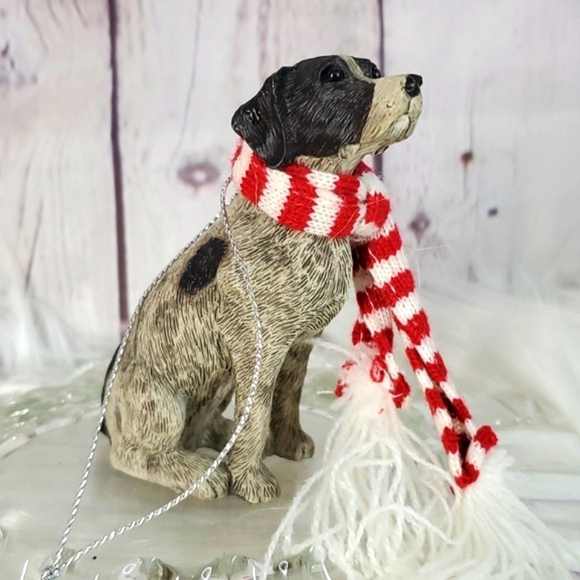 Realistic Winter English Pointer Dog Pup Puppy Resin Christmas Holiday Ornament - Picture 3 of 14
